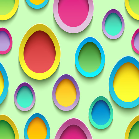 Abstract trendy creative seamless pattern with colorful 3d Easter egg cutting paper. Festive vibrant Easter background texture. stylish modern Easter wallpaper. illustrationのイラスト素材