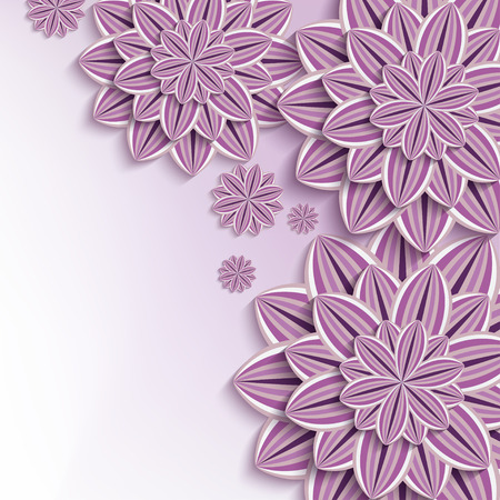 Floral elegant background with purple, violet ornate 3d flowersのイラスト素材