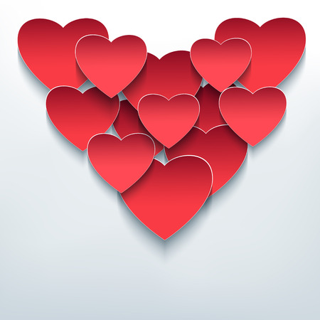 Valentines day background with 3d hearts cutting paper. Stylish creative abstract wallpaper. Trendy romantic love card. Vector illustration.のイラスト素材