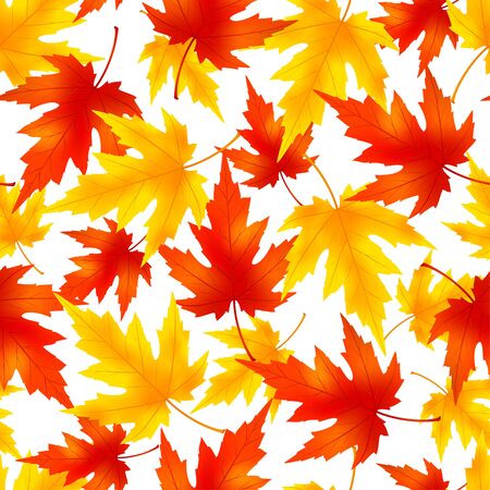 Beautiful nature background seamless pattern with yellow, orange, red autumn falling leaves. Bright stylish colorful wallpaper. Vector illustrationのイラスト素材