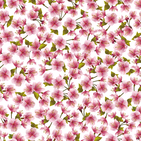 Beautiful background seamless pattern white with pink sakura blossom.のイラスト素材