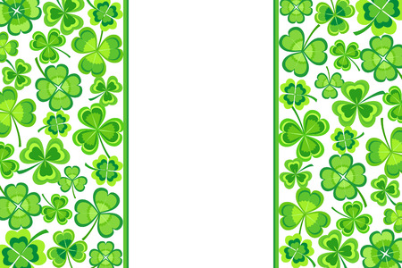 Beautiful stylish st. Patrick's day card with green stylized leaf clover. Spring nature background with shamrock. Rectangular vertical frame. Greeting or invitation card. Floral trendy modern wallpaper. Graphic design. Vector illustrationのイラスト素材