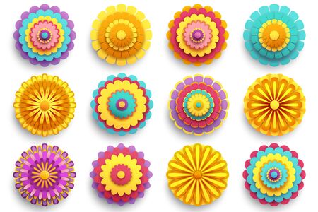 Set of beautiful modern 3d flowers isolated on whiteのイラスト素材