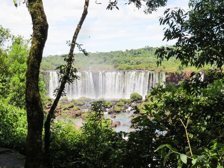 Foz do Iguacu, Parana, Brazil, February 17, 2019, partial view of the Iguassu Falls, in the middle of a forest.のeditorial素材