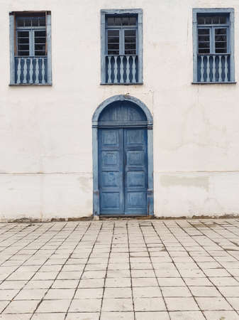 SÃ£o Jose dos Campos, SÃ£o Paulo, Brazil, July 20, 2020, Detail of the windows and door of the front view of the SÃ£o Benedito Church.のeditorial素材