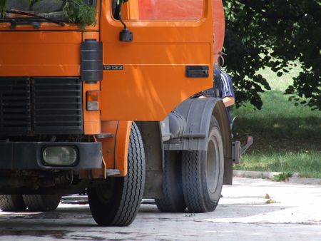 A big orange truck rearの写真素材
