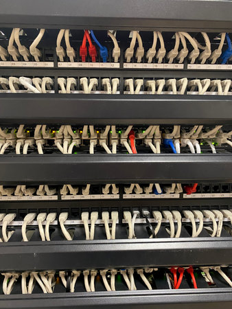 Data rack network cables connected general view of it