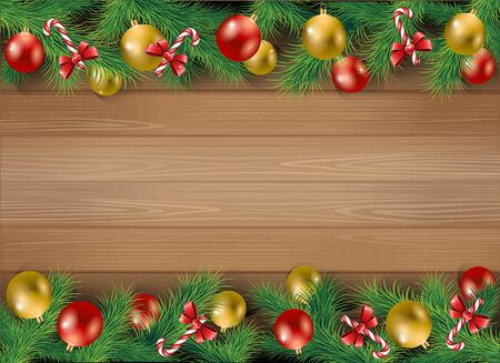 Elegant Christmas background with Christmas toys, tree leaves and candyのイラスト素材