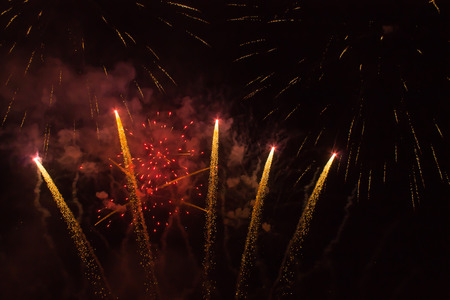 Abstract firework background. Celebration With Frame Of Colorful Fireworks. Colorful night sky.の写真素材