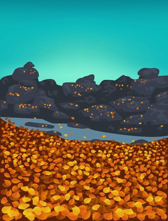 Autumn  With Stones And Falling Golden Leavesのイラスト素材
