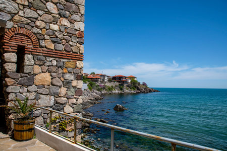 Seaside landscape - part of a fortress tower in Sozopol, Bulgaria