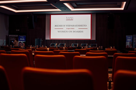 Sofia, BG - 5 April 2022: Women boards Ladies forum conference raises the topic of the role of women in nowadays business world, their position, career development and impact.のeditorial素材
