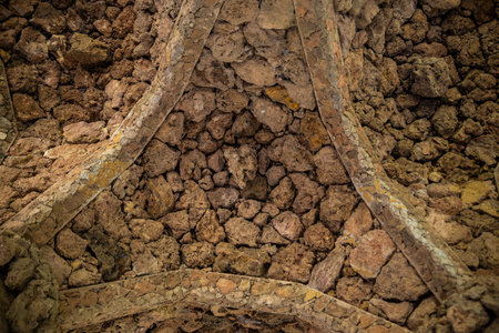 Old ancient pavement road and stones. Interesting fascinating triangle shape.の写真素材