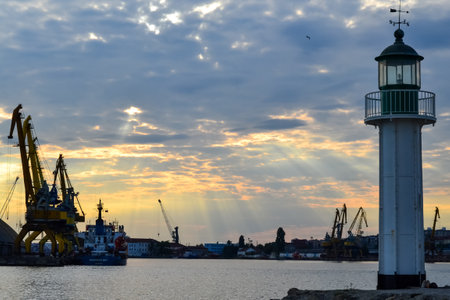 A sunset on the port of Burgasの写真素材
