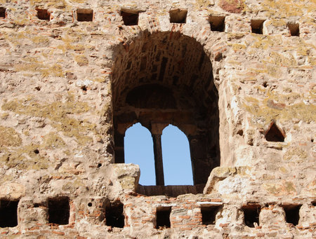 Wall with window of old castle Smederevo on Danube in Serbia built from 1428 to 1430 by Despot Djuradj の写真素材