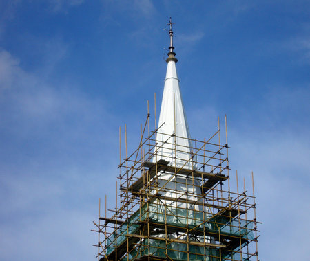 Reconstruction of Christian church towerの写真素材