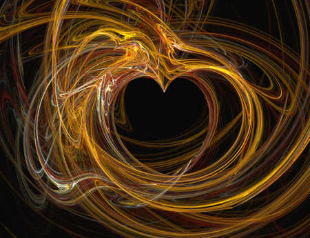 Abstract designed dark heart with colorful flames  generatedの写真素材