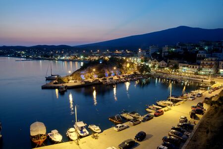 Port in Limenaria, island Thassos Greece,  in early eveningの写真素材