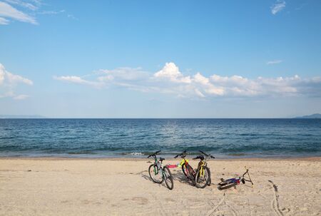 Beach in summer with few bicycles,  Asprovalta  Greeceの写真素材