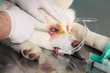Eyelid surgery on young akita dogのeditorial素材