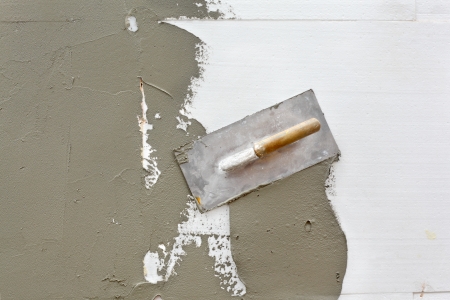 Trowel at mortar finish over polystyrene insulationの写真素材