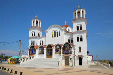 PARALIA, GREECE- JULY 26: Orthodox church in Paralia Katerini  July 26. 2014. Pieria region, Macedonia, Greeceのeditorial素材