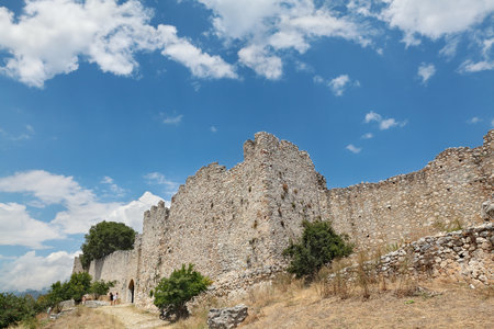 PLATAMON, PLATAMONAS, GREECE- AUGUST 01: Old 12th century Byzantine castle in Platamonas - Platamon  August 01. 2014. Olympus region, Macedonia, Greeceのeditorial素材