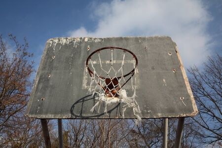 Home made old weathered outdoor basketball basketの写真素材