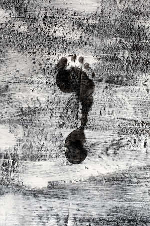 Home renovation, plank floor painting to white and black with foot print, shabby chic combination, suitable for backgroundsの写真素材