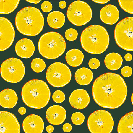 Citrus pattern. Orange slices on a dark green background. Tsukuta. wallpaper.