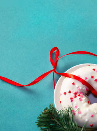 Christmas corner with donut. Copy space for text.の写真素材