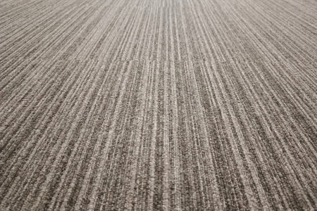 A close-up of a textured grey carpet with evenly spaced vertical lines.