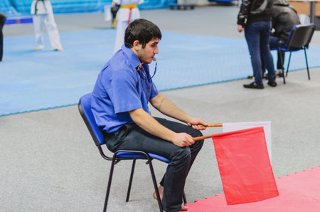 Ramenskoye, Moscow region, Russia - February 2, 2013: the championship of Moscow region on Kyokushinkai karate among young men.のeditorial素材