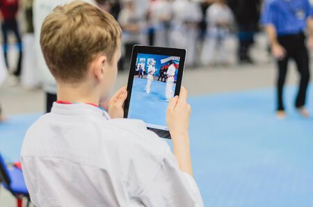 Ramenskoye, Moscow region, Russia - February 2, 2013: the championship of Moscow region on Kyokushinkai karate among young men.のeditorial素材