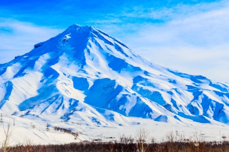 Freeride skiing on the volcanoes of Kamchatka Peninsula, Russia.の写真素材