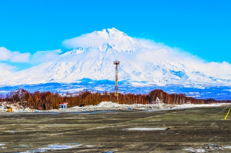 Freeride skiing on the volcanoes of Kamchatka Peninsula, Russia.の写真素材