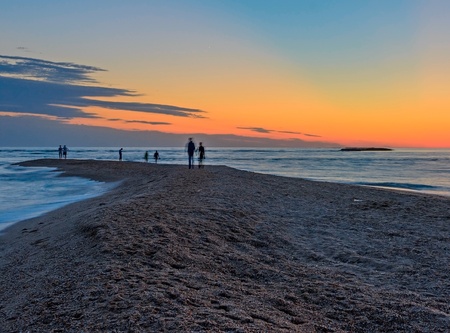 Sunset on doljanskaya spit separating the sea of Azov and Taganrog Bay.の写真素材