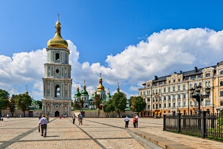 KIEV, UKRAINE - AUGUST 5: the Cathedral of St. Sophia Cathedral built in the first half of XI century by Prince Yaroslav the Wise in the event travel to Kiev, August 5, 2013.のeditorial素材