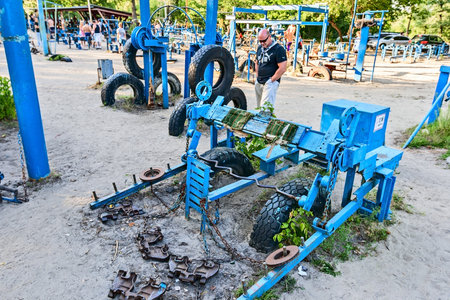 KIEV, UKRAINE - AUGUST 6: Athletes train at Hydropark in the event travel to Kiev, August 6, 2013.のeditorial素材