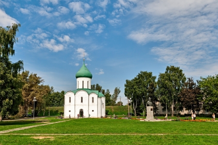 PERESLAVL-ZALESSKY, RUSSIA - AUGUST 23: the Cathedral of Spaso-Preobrajensky, founded in 1152 by Yuri Dolgoruky, is the oldest monument of the Golden Ring of Russia in the event journey through the city of Pereslavl-Zalessky, August 23, 2013.のeditorial素材