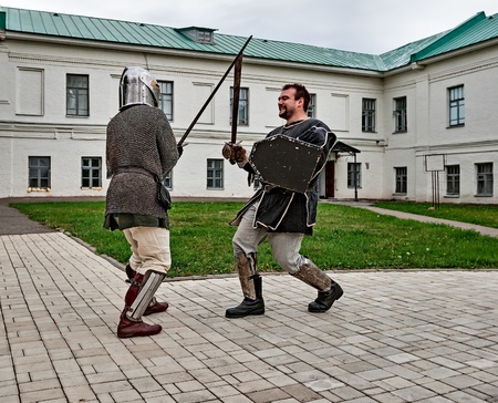 YAROSLAVL, RUSSIA - AUGUST 24: Joust is held on the territory of the monastery in the event of travel around the Golden Ring of Russia, Yaroslavl, August 24, 2013.のeditorial素材
