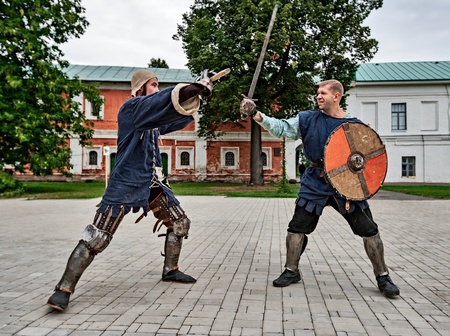 YAROSLAVL, RUSSIA - AUGUST 24: Joust is held on the territory of the monastery in the event of travel around the Golden Ring of Russia, Yaroslavl, August 24, 2013.のeditorial素材