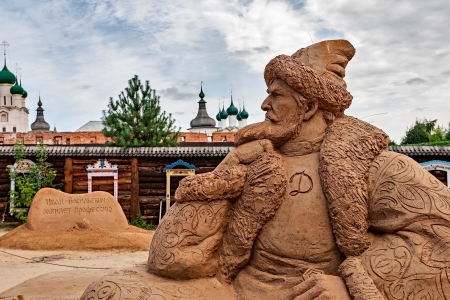 ROSTOV VELIKY, RUSSIA - AUGUST 25: Sand sculptures are dedicated to the 40th anniversary of shooting the film "Ivan Vasilievich changes his profession" in the event of the trip to the Golden Ring of Russia, August 25, 2013.のeditorial素材