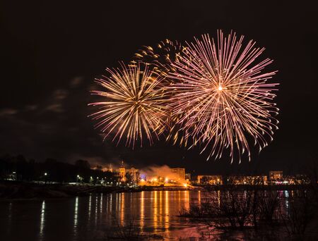 New year's eve fireworks in the city of Ramenskoye, Moscow region, Russia.の写真素材