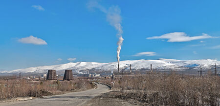 Kirovsk, Russia - May 5, 2014: Industrial landscape in Apatity, Murmansk region, Russia.のeditorial素材