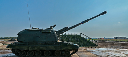 Zhukovsky, Russia - August 15, 2014: The second international Exhibition of arms, technology and innovation "Oboronexport-2014" attract huge number of visitors in the event of visit in Zhukovsky, Moscow region.のeditorial素材