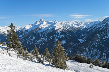 The scenery of the mountains in the ski resort Zillertal - Tirol, Austria.の写真素材