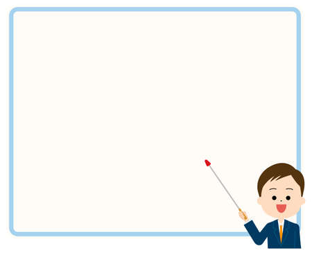 a man in a suit who shows the contents with a finger stickのイラスト素材