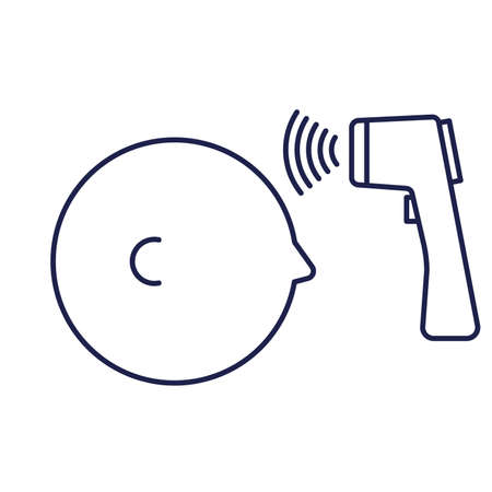 Illustration of measuring the temperature of the forehead with a non-contact thermometerのイラスト素材