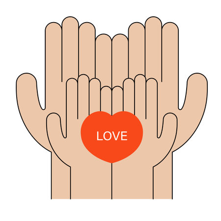 Adult hand with heart in palm and child's handのイラスト素材